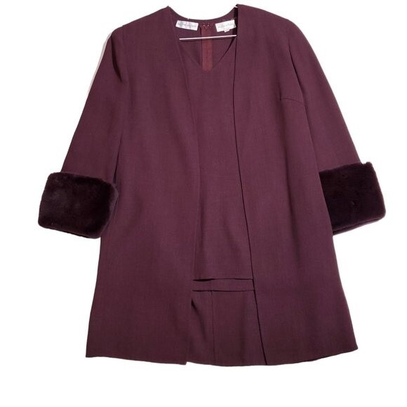 Vintage Mila Schon Faux Fur Cuff Open Blazer Jacket Women's Size 8 40 Red Italy - Picture 1 of 12